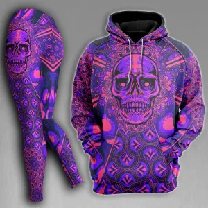 Skull Sugar Purple Pattern Gothic Combo Hoodie and Leggings