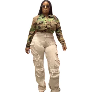 SNOB DENIM Angelica Cargo Jeans- Beige