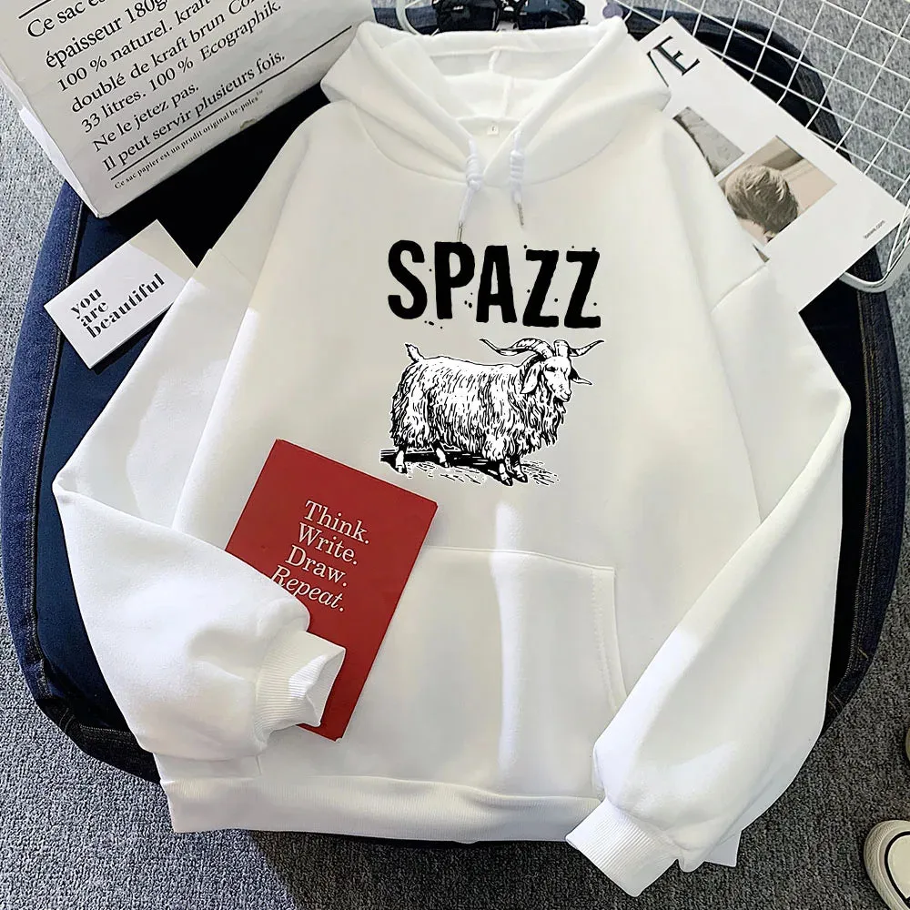 SPAZZ Hip Hop Rock Band Hoodie | Unisex Graphic Fleece Sweatshirt | Kawaii Casual Pullover for Women | Vintage Cartoon Print