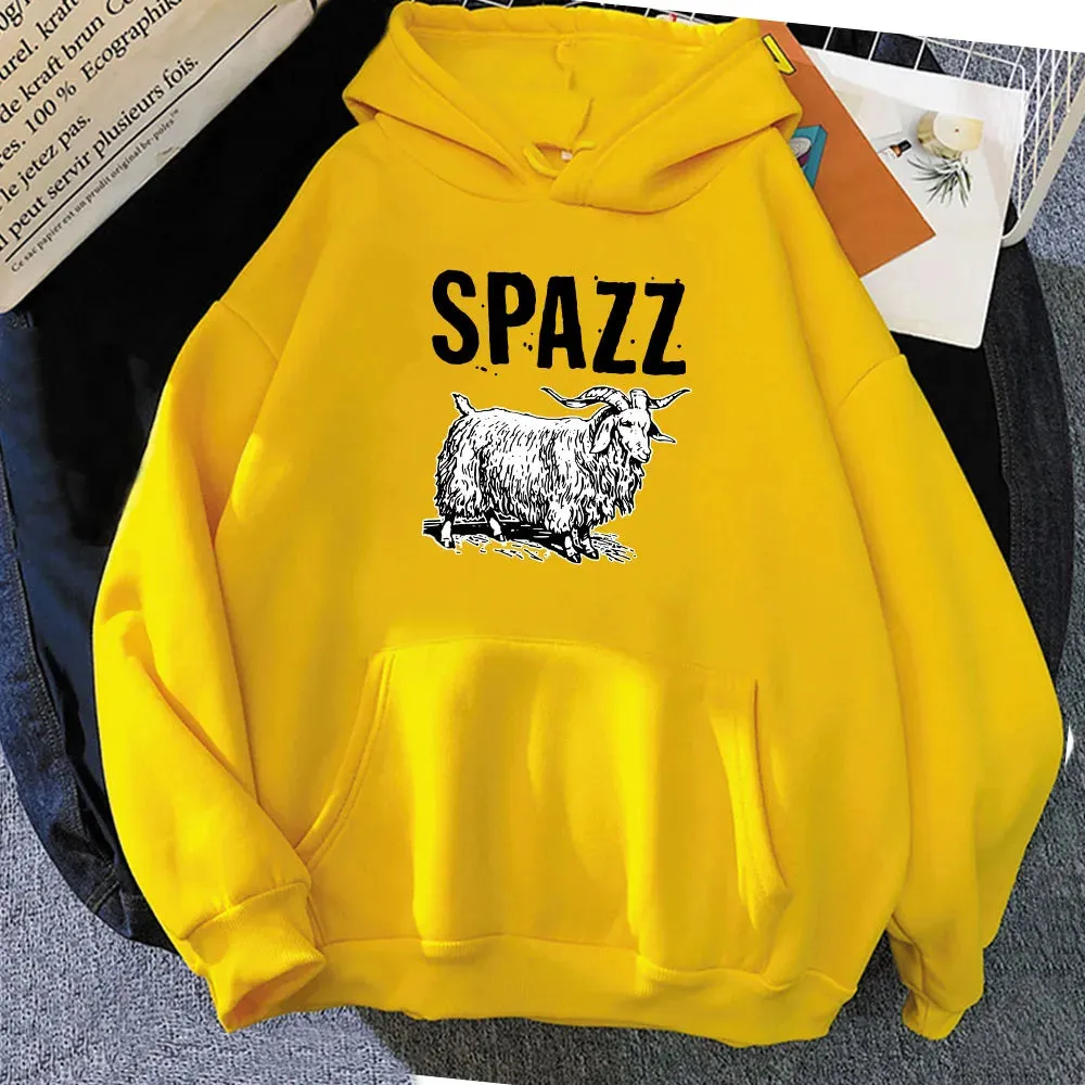 SPAZZ Hip Hop Rock Band Hoodie | Unisex Graphic Fleece Sweatshirt | Kawaii Casual Pullover for Women | Vintage Cartoon Print