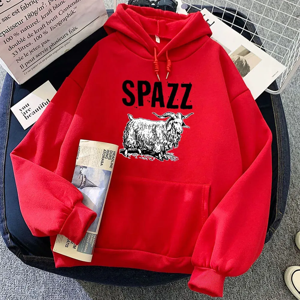SPAZZ Hip Hop Rock Band Hoodie | Unisex Graphic Fleece Sweatshirt | Kawaii Casual Pullover for Women | Vintage Cartoon Print