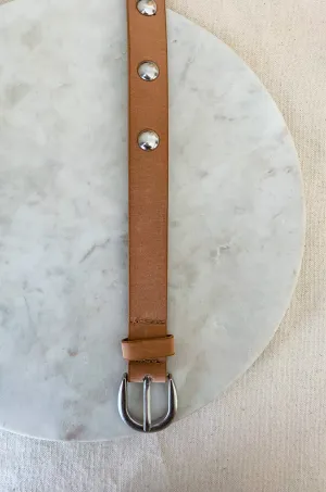 Taupe Silver Button Slim Belt