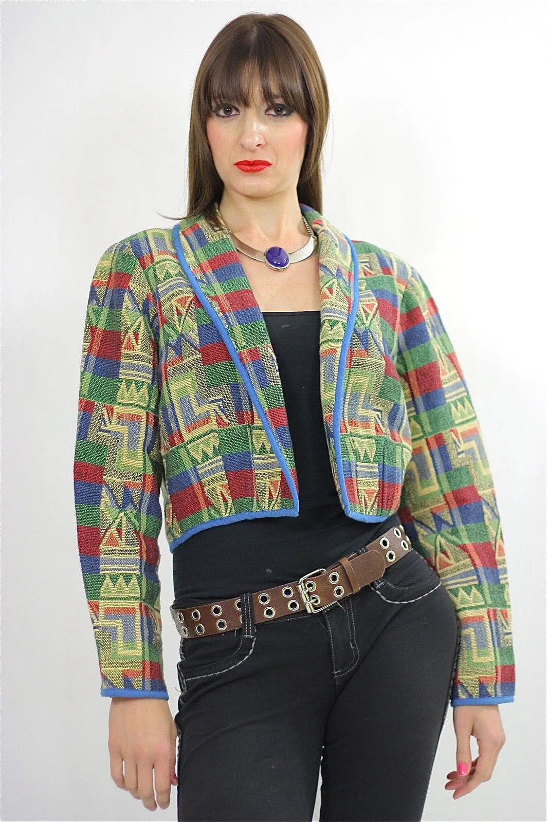 Vintage 80s Southwestern Boho Short Cropped jacket