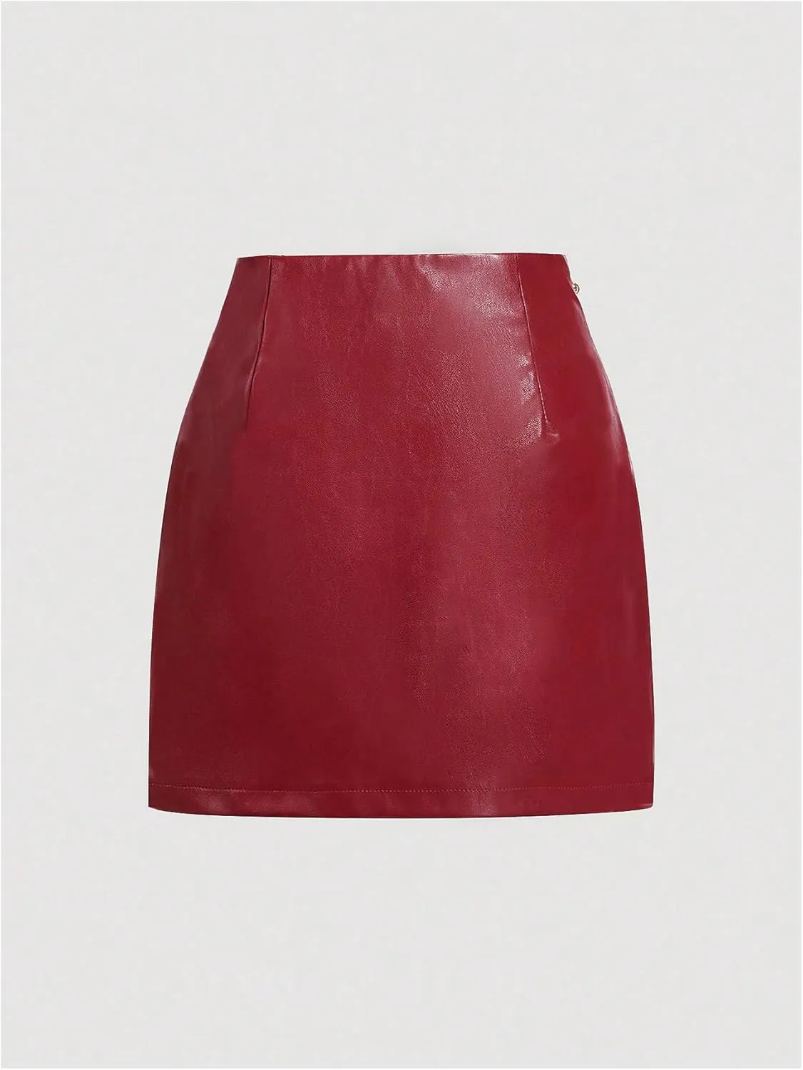 WDIRARA Women's Side Slit Metallic Trim High Waisted Faux Leather Short Skirts