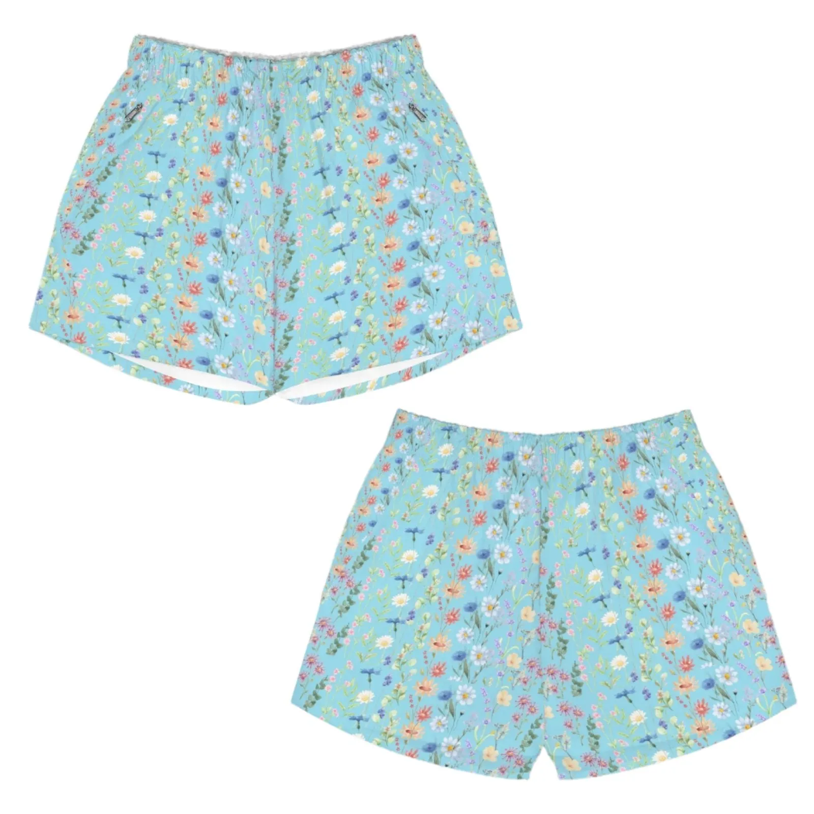 Wildflowers Painted Blue Zip Pocket Shorts up to 5 XL (FWS)