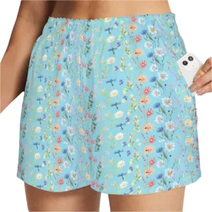 Wildflowers Painted Blue Zip Pocket Shorts up to 5 XL (FWS)