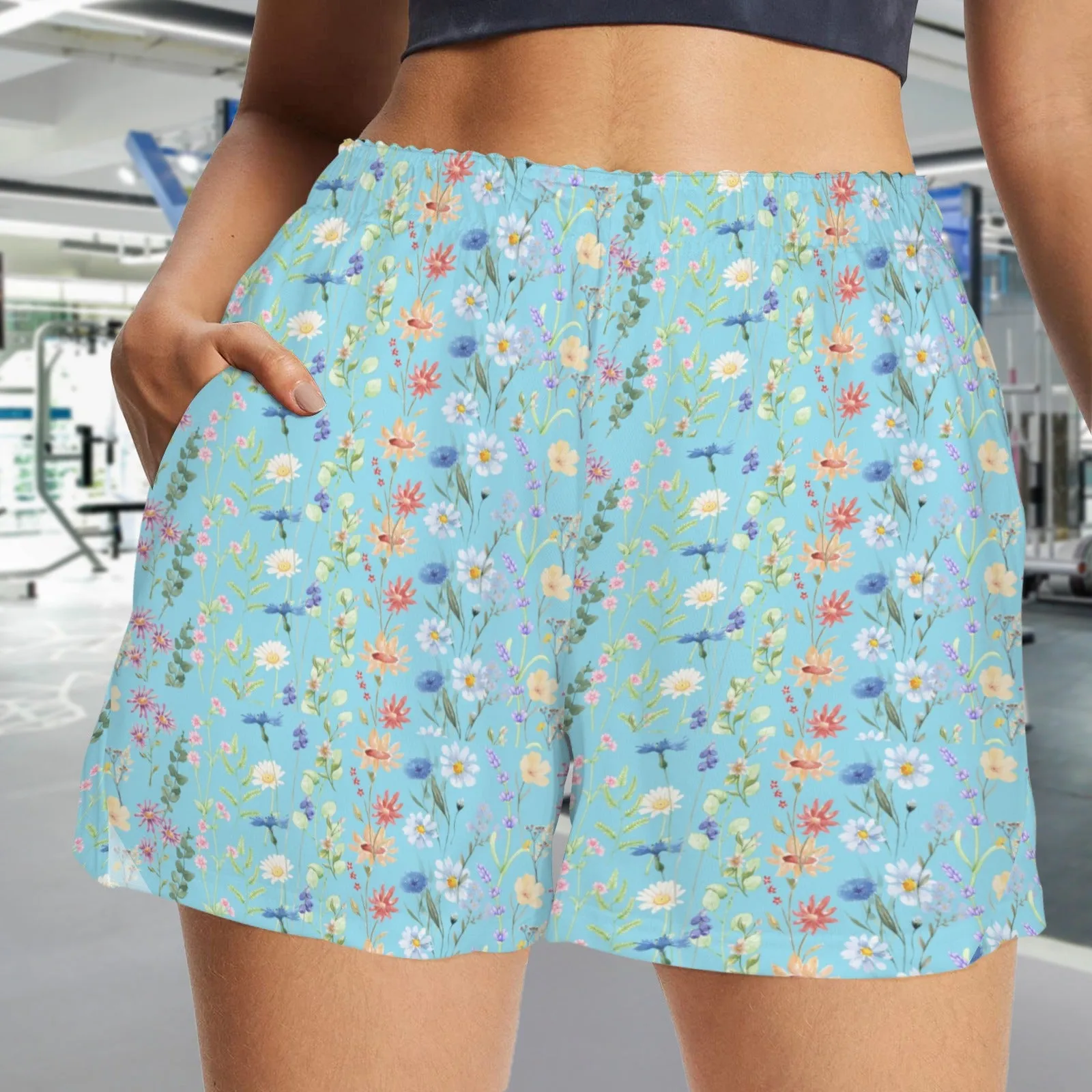 Wildflowers Painted Blue Zip Pocket Shorts up to 5 XL (FWS)