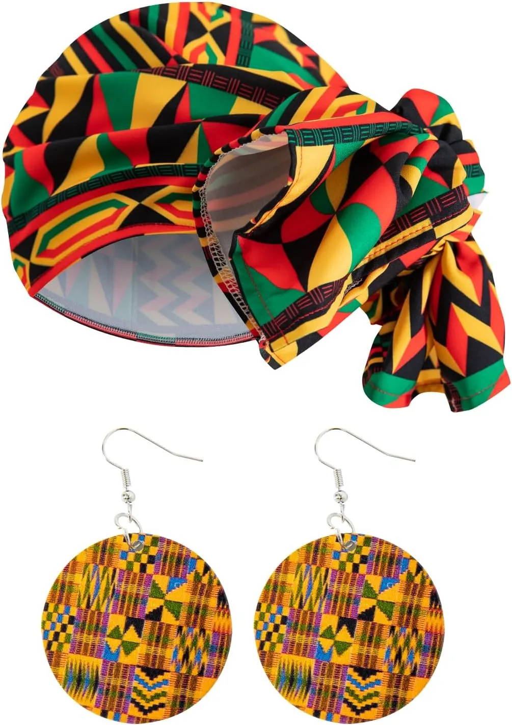 Women African Dashiki Skirt Casual Stretch Head Wrap Scarf Drop Dangle Earrings