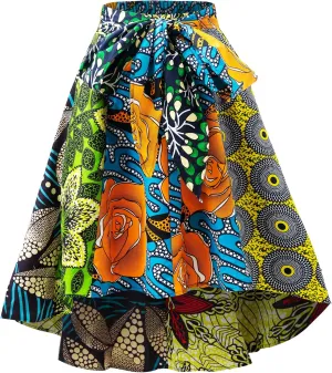 Women's African Print Wax Skirts Ankara Fashion Belt Elastic Waist Skirt