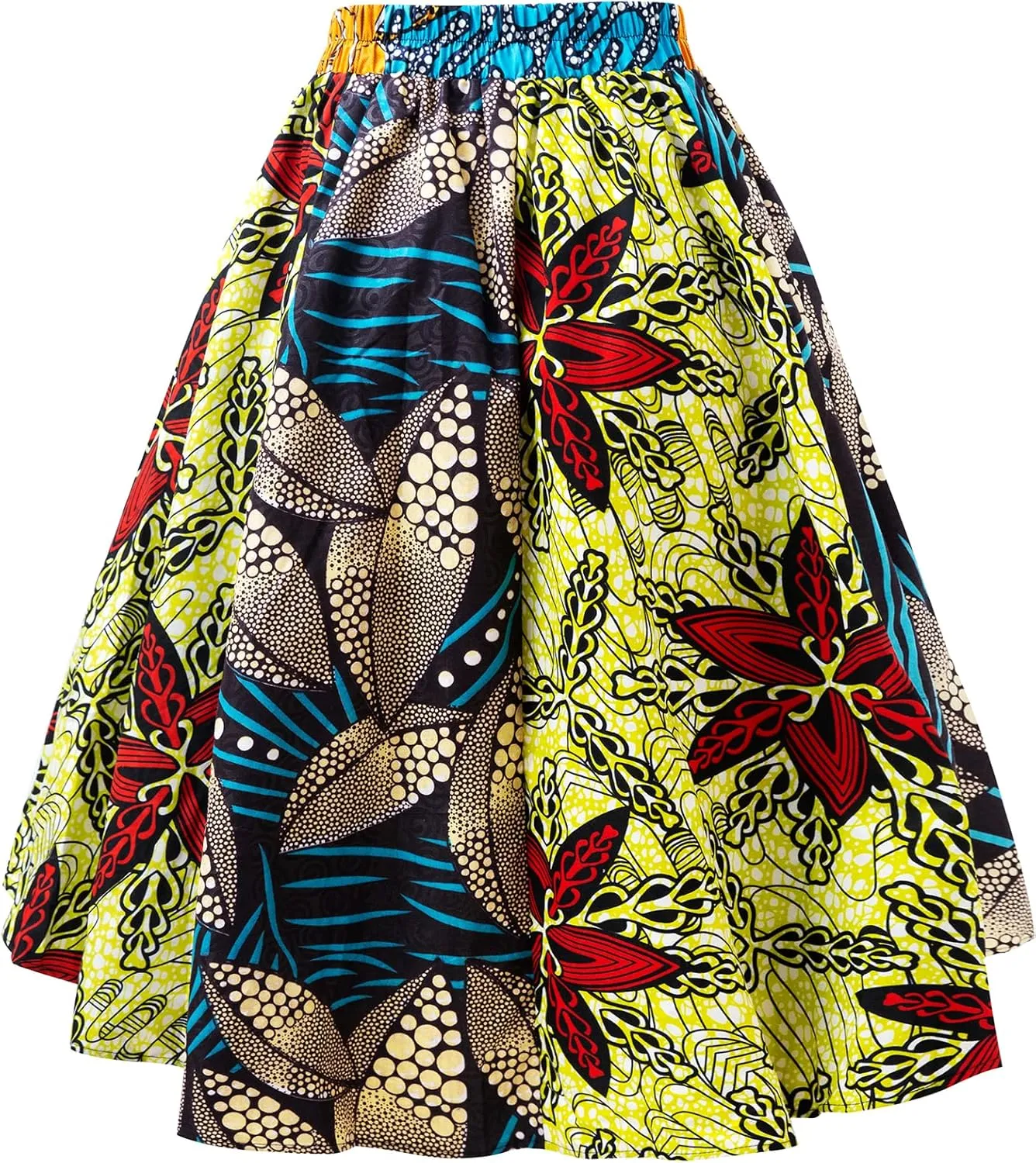 Women's African Print Wax Skirts Ankara Fashion Belt Elastic Waist Skirt