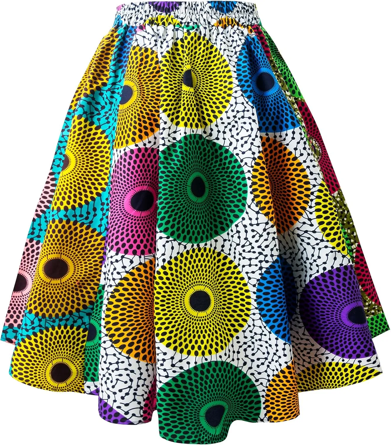 Women's African Print Wax Skirts Ankara Fashion Belt Elastic Waist Skirt