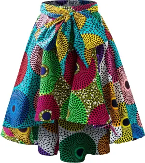 Women's African Print Wax Skirts Ankara Fashion Belt Elastic Waist Skirt