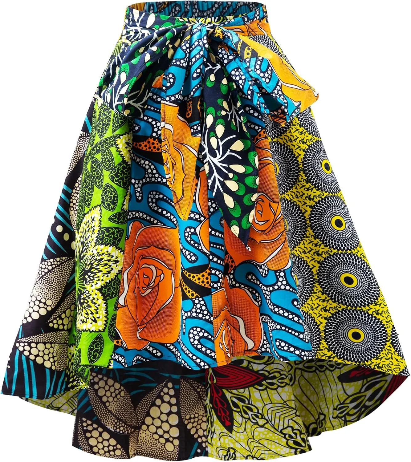 Women's African Print Wax Skirts Ankara Fashion Belt Elastic Waist Skirt
