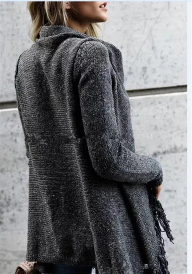 Women's cross wrap tassels long sleeve sweater fashion cowl neck sweater